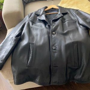 Black leather coat 3/4 length